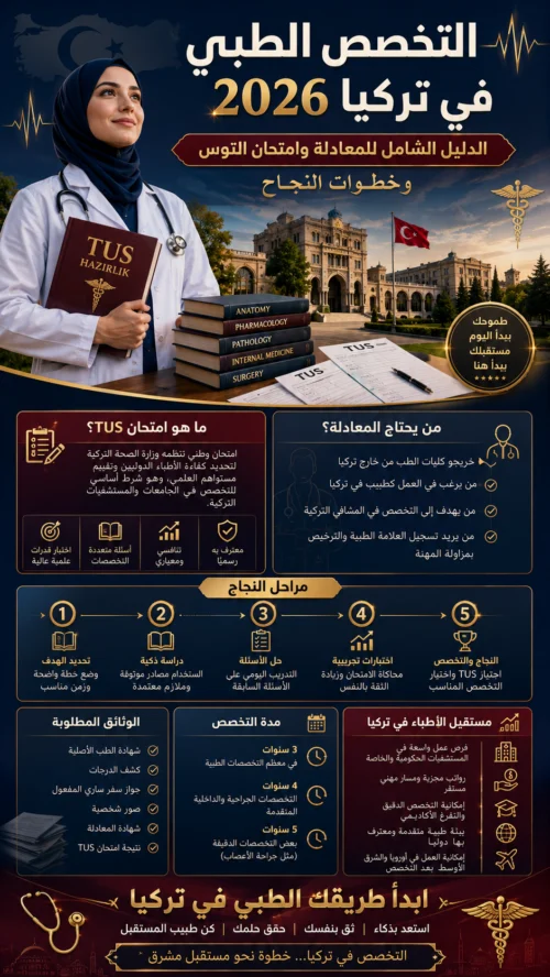 التخصص الطبي في تركيا 2026: الدليل الشامل للمعادلة وامتحان التوس وخطوات النجاح