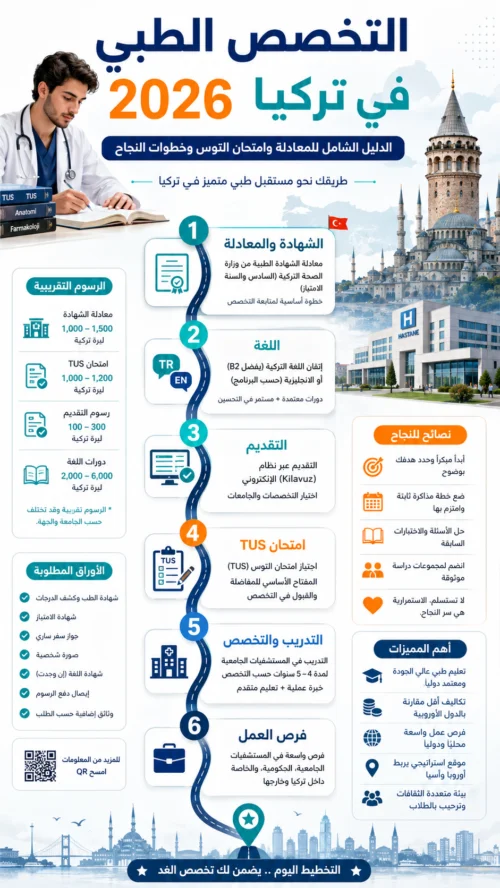 التخصص الطبي في تركيا 2026: الدليل الشامل للمعادلة وامتحان التوس وخطوات النجاح