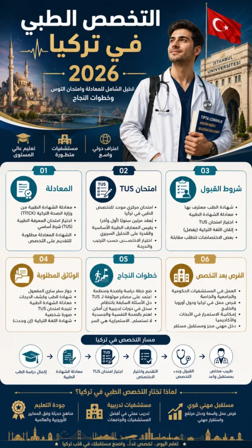 التخصص الطبي في تركيا 2026: الدليل الشامل للمعادلة وامتحان التوس وخطوات النجاح