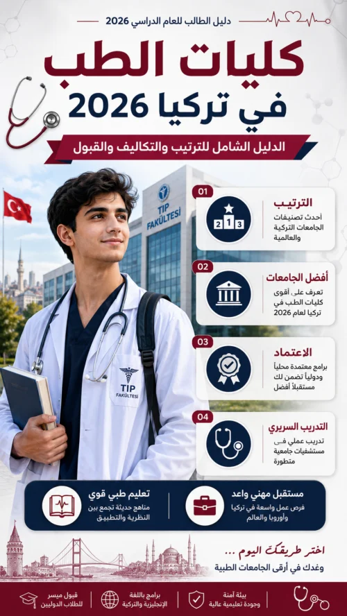كليات الطب في تركيا 2026: الدليل الشامل للترتيب والتكاليف والقبول