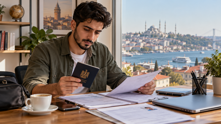 الإقامة في تركيا للعراقيين: مسافر يراجع وثائق طلب الإقامة